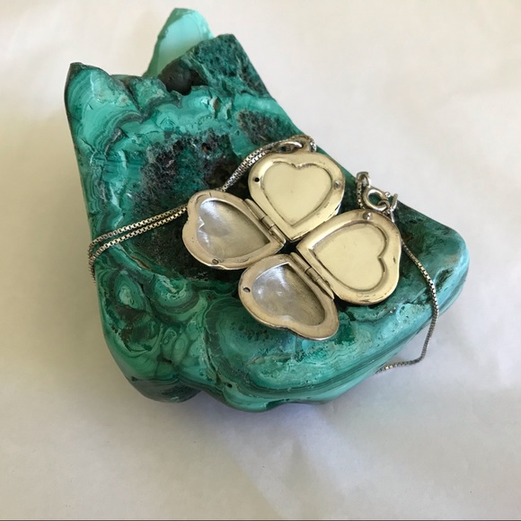 Vintage Jewelry - Silverplated Four Photo Heart Locket Pendant